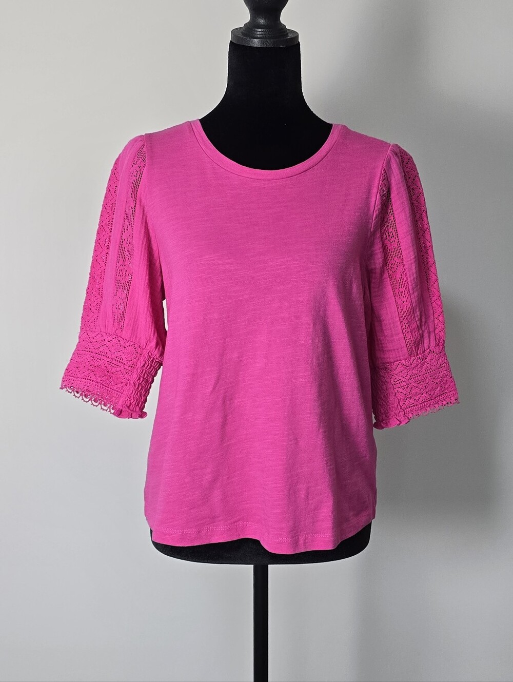 Design History Bright Pink Lace-Trim Short Sleeve Tee